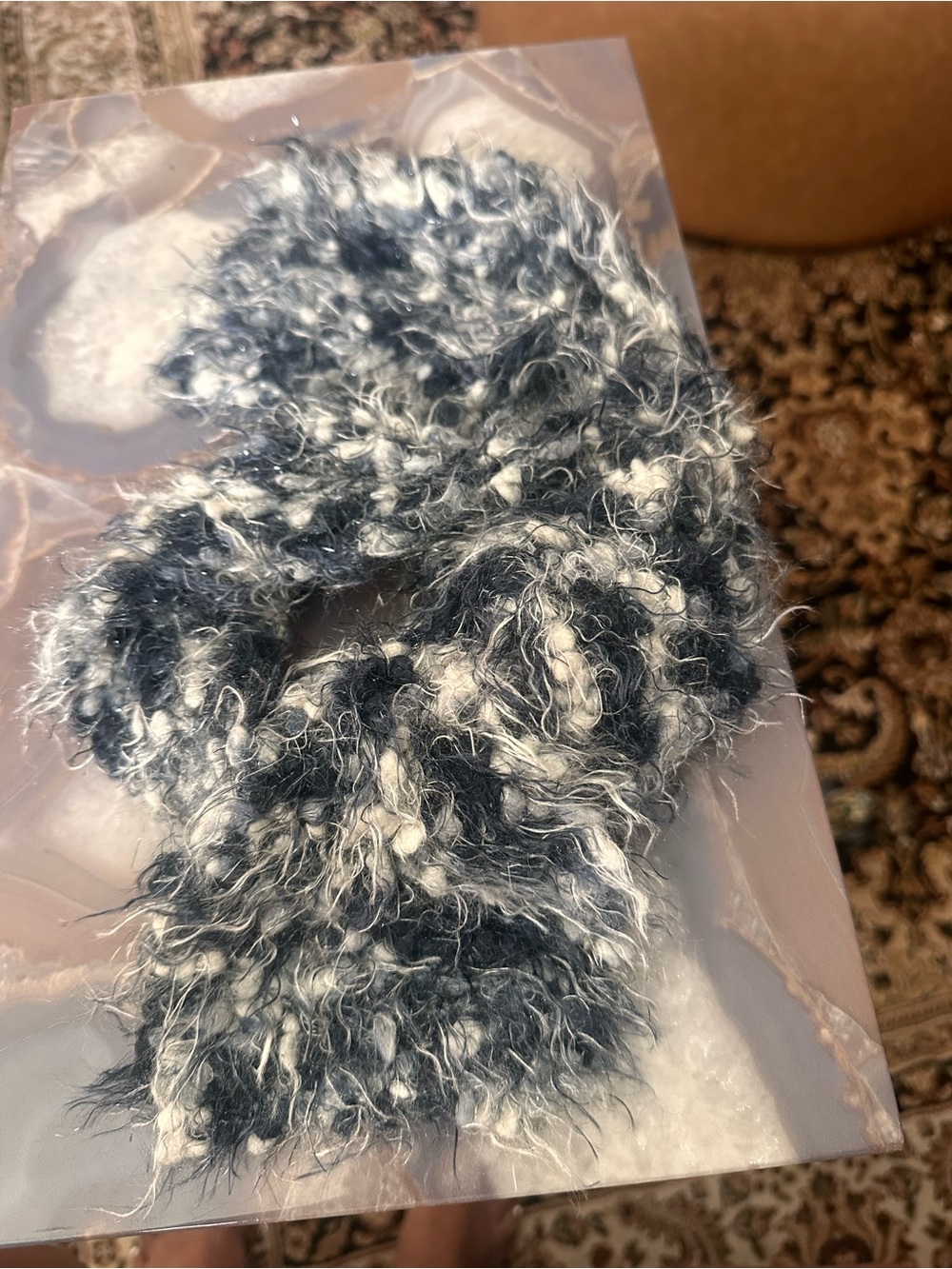 Crochet Decorative Throw Scarf - Black & White